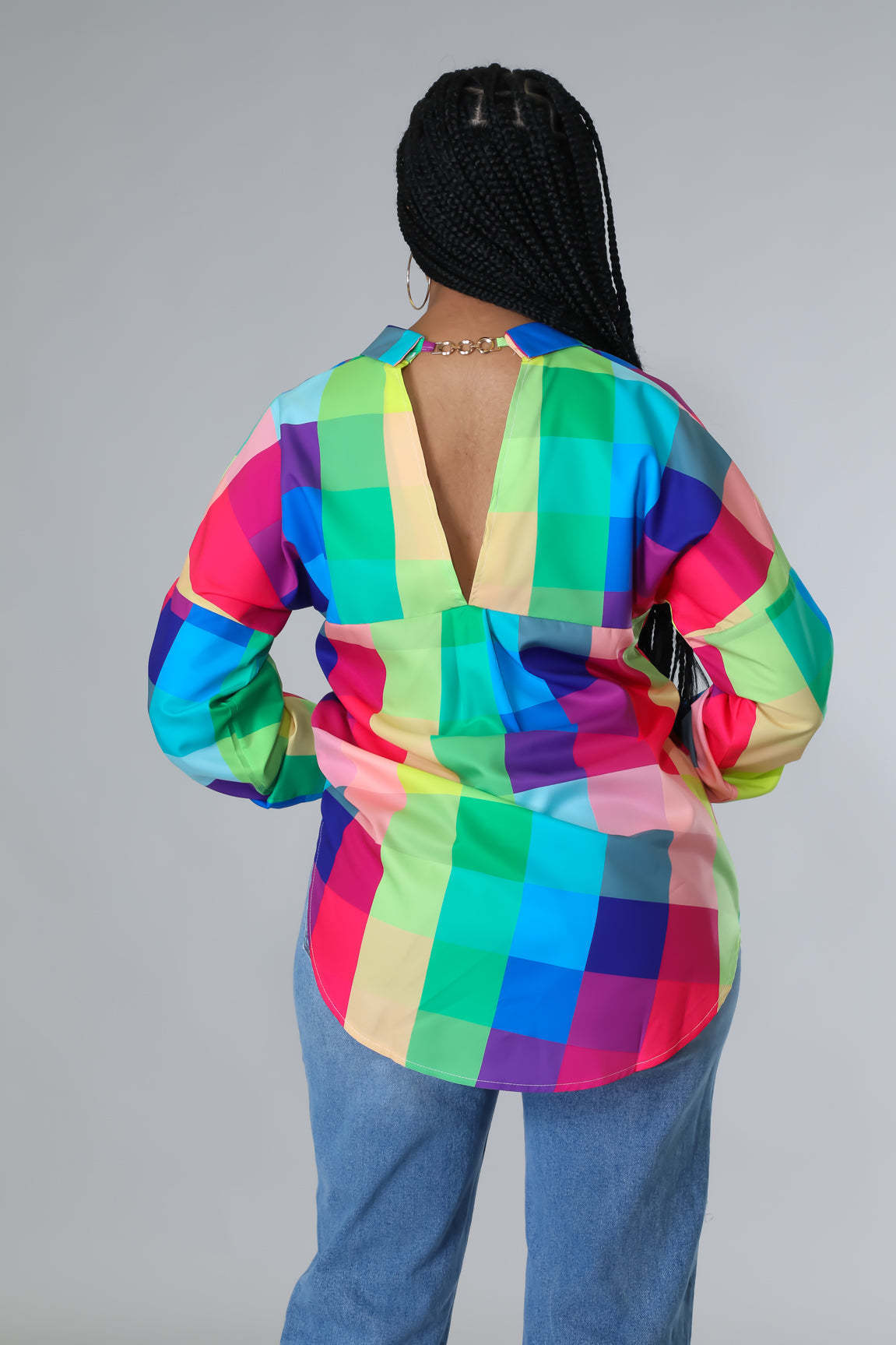 Women Casual Office Summer Lapel Long Sleeve Plaid Printed Blouse