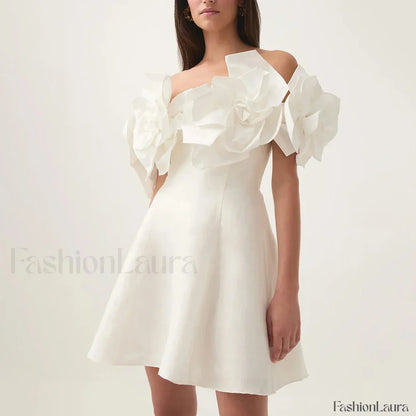 Spliced Flower Halter Mini Dress