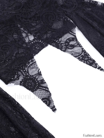 Split Lace Cropped Long Sleeve Blouse