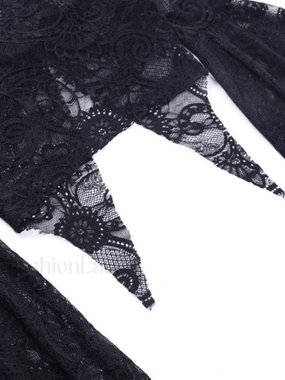 Split Lace Cropped Long Sleeve Blouse