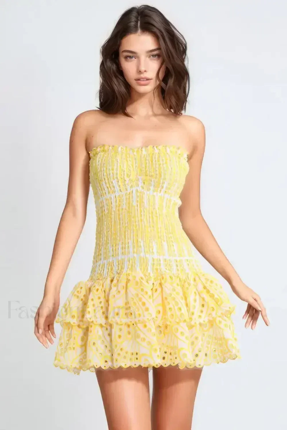 Strapless Flower Embroidery Mini Dress