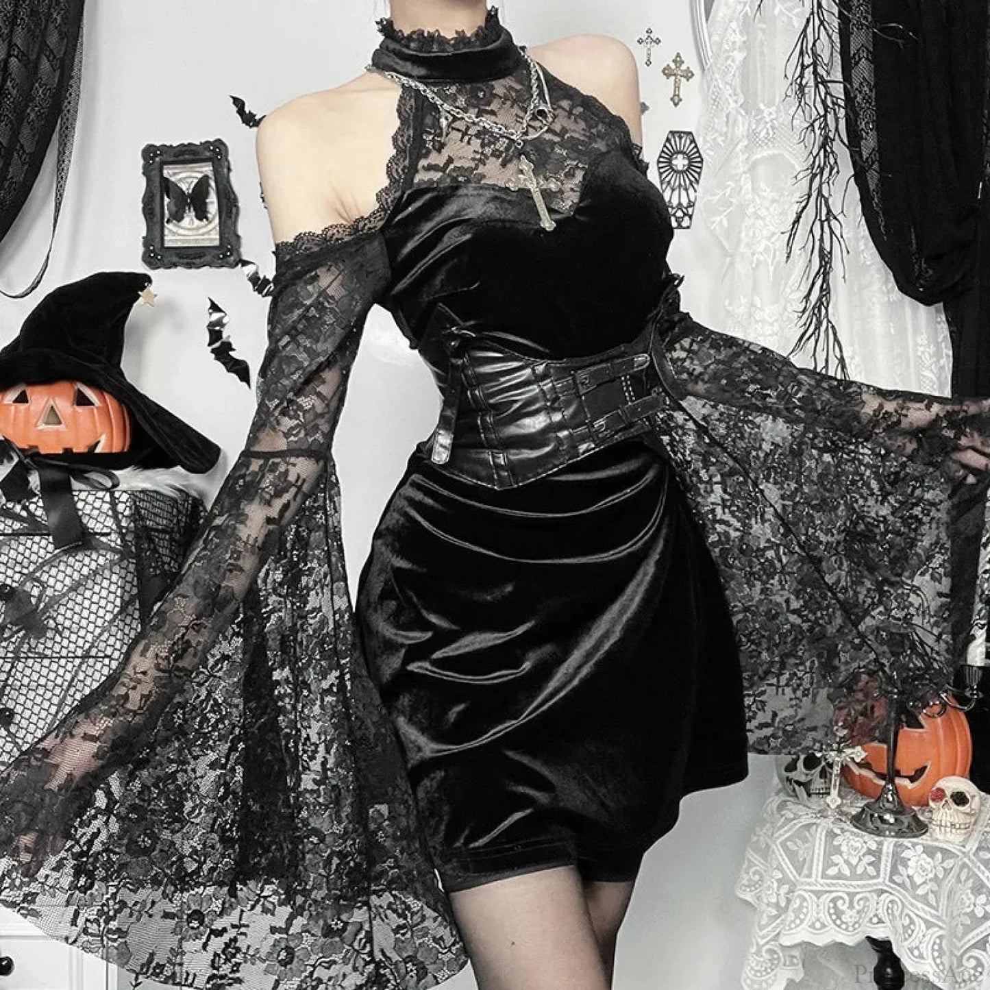 Transparent Lace Slender Mini Dress