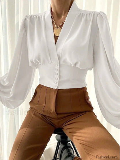 V-neck Button Graceful Corset Blouse