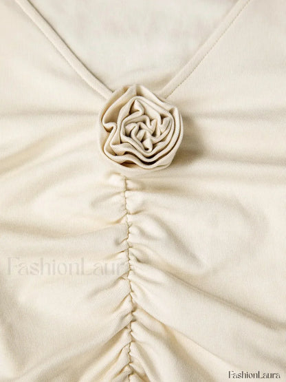 V-neck Draped Floral Detail Modern Blouse with Matching Scarf
