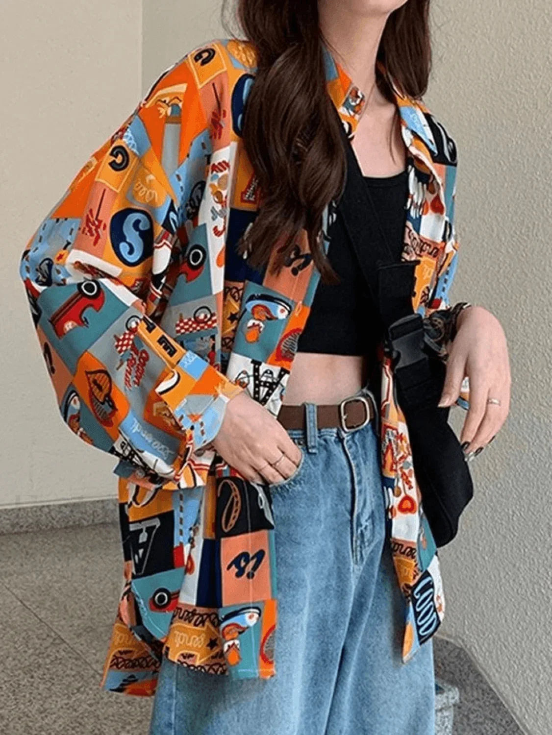 Vintage Mixed Print Long Sleeve Blouse