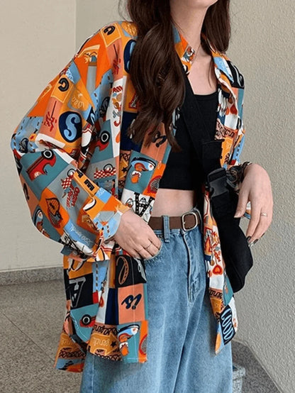 Vintage Mixed Print Long Sleeve Blouse