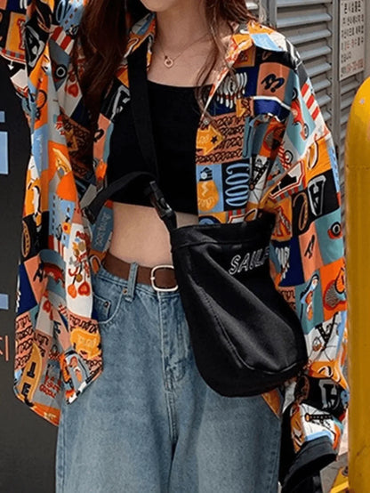 Vintage Mixed Print Long Sleeve Blouse