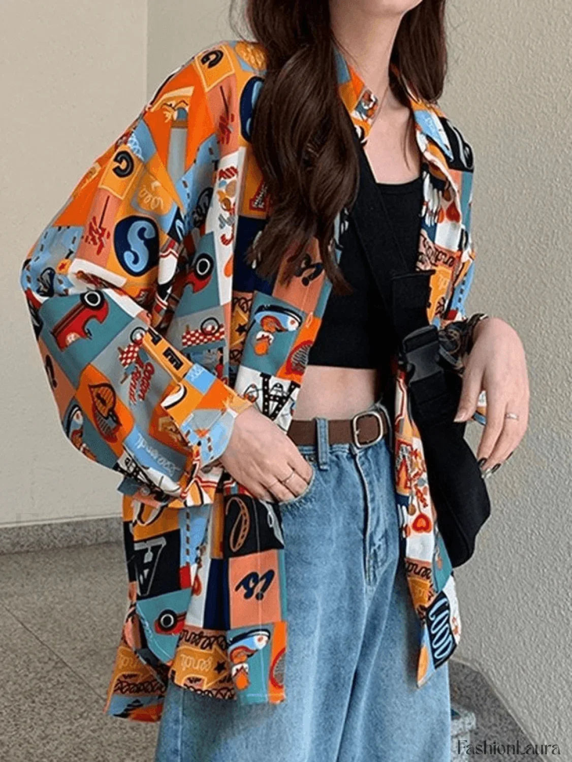 Vintage Mixed Print Long Sleeve Blouse