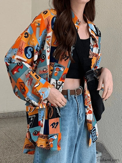 Vintage Mixed Print Long Sleeve Blouse
