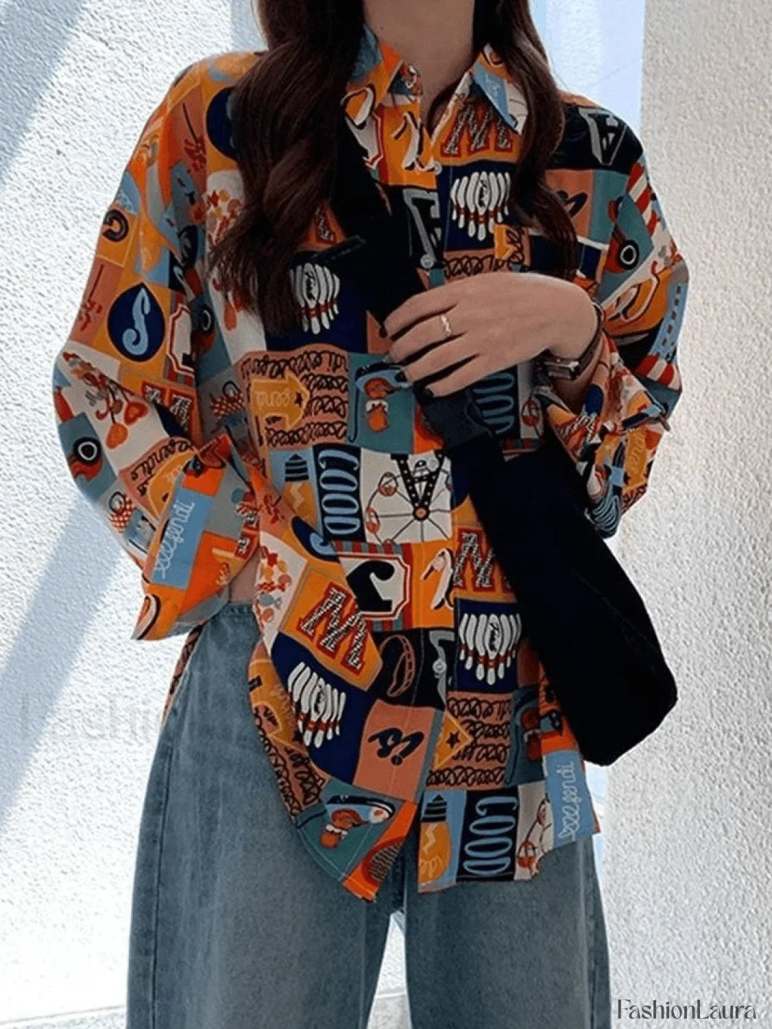 Vintage Mixed Print Long Sleeve Blouse
