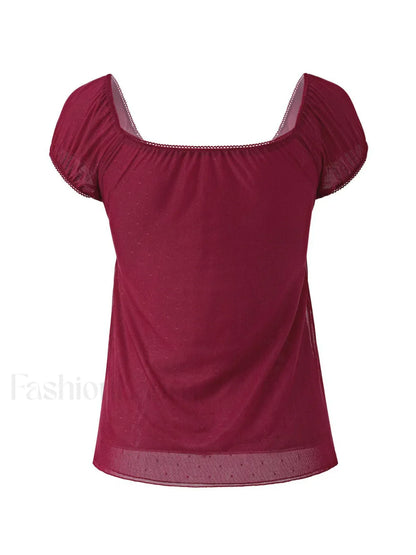 Vintage Tie Front Lace Trim Blouse