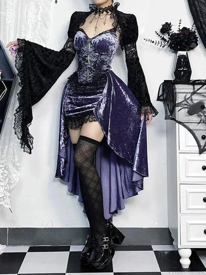 Violet Lace Cross Bodice Midi Dress