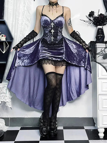 Violet Lace Cross Bodice Midi Dress