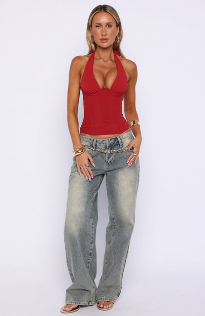 Hot Girl Halter Bustier Red