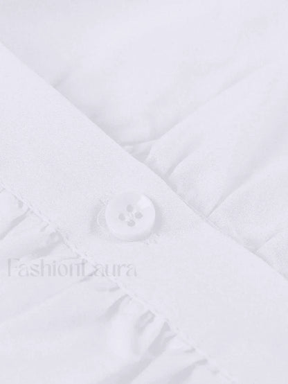 White Ruched Cropped Long Sleeve Blouse