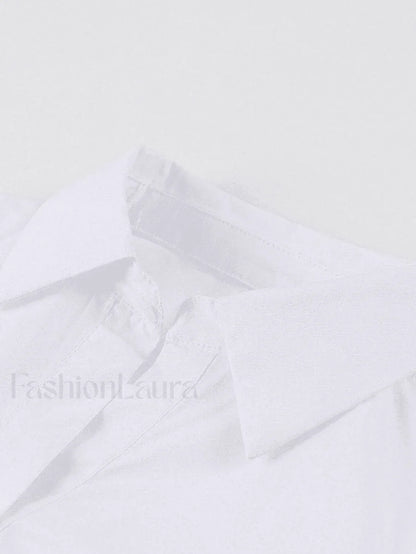 White Ruched Cropped Long Sleeve Blouse