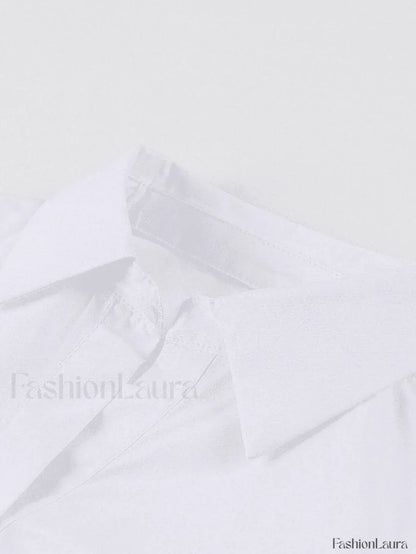 White Ruched Cropped Long Sleeve Blouse