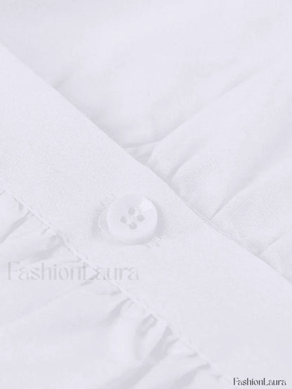 White Ruched Cropped Long Sleeve Blouse